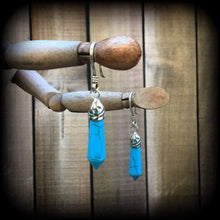 Load image into Gallery viewer, 3mm turquoise ear hangers 8 gauge ear weights Tunnel dangles Tunnel earrings Gemstone Plug earrings 6 mm gauged earrings Hanging gauges 0g