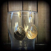 Load image into Gallery viewer, Sloth earrings, Animal earrings, Sloth jewelry, Hipster earrings, Pet earrings, Plug earrings, Pet jewelry, Tunnel earrings, 10g, 12g, 14g