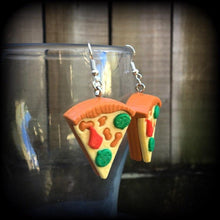 Load image into Gallery viewer, Pizza earrings Pizza jewelry Junk food jewelry Carbs Food earrings Food jewelry Tunnel earrings Novelty earrings Plug earrings Gauges