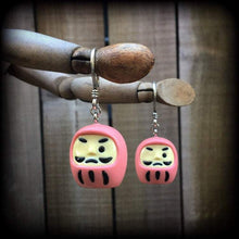Load image into Gallery viewer, Daruma Tunnel dangles Japanese ear weights Ear hangers Plug dangles Kabuki Hanging gauges Gauged earrings Hanging gauges Hanging plugs 2g