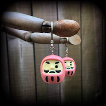 Load image into Gallery viewer, Daruma Tunnel dangles Japanese ear weights Ear hangers Plug dangles Kabuki Hanging gauges Gauged earrings Hanging gauges Hanging plugs 2g