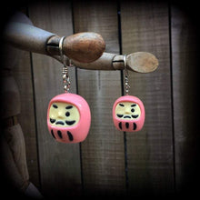 Load image into Gallery viewer, Daruma Tunnel dangles Japanese ear weights Ear hangers Plug dangles Kabuki Hanging gauges Gauged earrings Hanging gauges Hanging plugs 2g