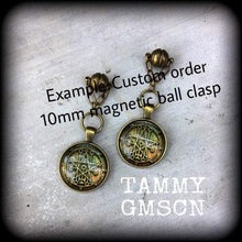 Load image into Gallery viewer, Occult Tunnel earrings Sigil of Astaroth Ear hangers Sigil Tunnel dangles CoS Gauged earrings Plug earrings Plug dangles Hanging gauges 0g