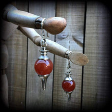 Load image into Gallery viewer, 8 gauge ear weights, 3mm stretchers, Red Jasper ear hangers, Gemstone weights, Tunnel dangles, Gauged earrings, Hanging gauges 2g 4g 6g 8g