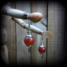 Load image into Gallery viewer, 8 gauge ear weights, 3mm stretchers, Red Jasper ear hangers, Gemstone weights, Tunnel dangles, Gauged earrings, Hanging gauges 2g 4g 6g 8g
