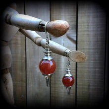 Load image into Gallery viewer, Jasper earrings, Red Jasper, Gemstone earrings, Pendulum earrings, Crystal earrings, Plug earrings, Organic earrings, Pierced ears, Gauges