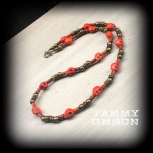 Load image into Gallery viewer, Voodoo necklace Papa Legba necklace Halloween necklace Skull necklace Stone Skull choker Industrial necklace Gothic choker Skull jewelry