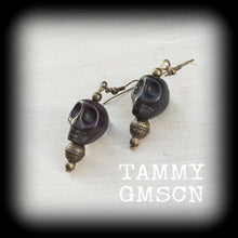 Load image into Gallery viewer, Ogoun earrings, Voodoo earrings, Skull earrings, Stone earrings, Tribal earrings, Bronze earrings, Santeria, Halloween, Plug earrings 2g 4g