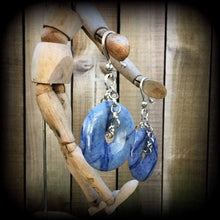 Load image into Gallery viewer, 2 gauge 0 gauge ear weights Blue aventurine ear weights Stone ear hanger Gemstone Tunnel earrings Gauged earrings 00g 0g 2g 4g 6g 8g 10g 12g