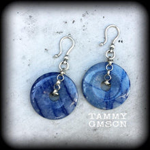 Load image into Gallery viewer, Blue aventurine ear weights Stone ear hanger Gemstone Tunnel earrings Plug earrings Ear hangers Gauged earrings Third eye Throat chakra 00g