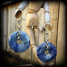 Load image into Gallery viewer, 2 gauge 0 gauge ear weights Blue aventurine ear weights Stone ear hanger Gemstone Tunnel earrings Gauged earrings 00g 0g 2g 4g 6g 8g 10g 12g