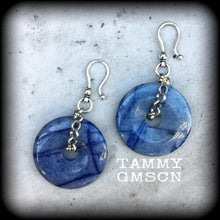Load image into Gallery viewer, 2 gauge 0 gauge ear weights Blue aventurine ear weights Stone ear hanger Gemstone Tunnel earrings Gauged earrings 00g 0g 2g 4g 6g 8g 10g 12g