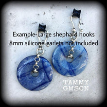 Load image into Gallery viewer, 2 gauge 0 gauge ear weights Blue aventurine ear weights Stone ear hanger Gemstone Tunnel earrings Gauged earrings 00g 0g 2g 4g 6g 8g 10g 12g