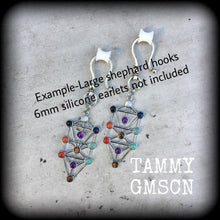 Load image into Gallery viewer, Esoteric earrings Tree of Life earrings Kaballah Gemstone earrings Quaballah earrings Witchy earrings Occult earrings Rosicrucian  0g 2g