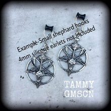 Load image into Gallery viewer, 2 gauge ear weights 6mm gauged earrings Baphomet Pentagram ear 0 gauge hangers Gauged earrings Plug dangles Tunnel dangles Hanging gauges