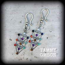 Load image into Gallery viewer, Chakra Ear hangers Ear weights Tunnel dangles Tree of Life Gemstone Quaballah Pagan Witchy Plug earrings Esoteric Occult 00g 0g 2g 4g 6g 8g