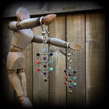 Load image into Gallery viewer, Chakra Ear hangers Ear weights Tunnel dangles Tree of Life Gemstone Quaballah Pagan Witchy Plug earrings Esoteric Occult 00g 0g 2g 4g 6g 8g