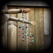 Load image into Gallery viewer, Chakra Ear hangers Ear weights Tunnel dangles Tree of Life Gemstone Quaballah Pagan Witchy Plug earrings Esoteric Occult 00g 0g 2g 4g 6g 8g