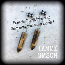 Load image into Gallery viewer, Tigers eye earrings Gemstone earrings Organic earrings Crystal earrings Gauged earrings Pierced ears Tapers Tunnels Plugs Gauges Ear hangers