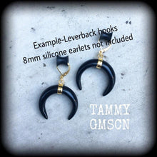 Load image into Gallery viewer, Onyx earrings Black onyx Crescent moon earrings Moon earrings Dangle earrings Gemstone earrings Pierced ears Organic Wicca Pagan 14g 16g 18g