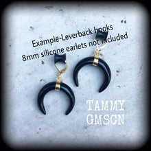 Load image into Gallery viewer, Onyx Ear weights Black Onyx Ear hangers Moon Plug earrings Hanging gauges Gemstone Tunnel dangles Gauged earrings 00g 0g 2g 4g 6g 8g 10g 12