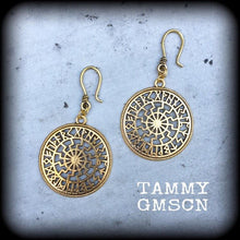 Load image into Gallery viewer, Sunwheel earrings Rune earrings Viking Black sun Occult Viking Norse Esoteric Asatru Gauges Pierced ears Tunnel earrings Plug earrings 14g