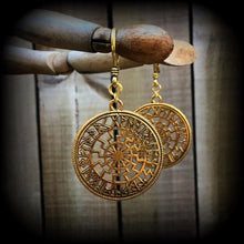 Load image into Gallery viewer, Sunwheel earrings Rune earrings Viking Black sun Occult Viking Norse Esoteric Asatru Gauges Pierced ears Tunnel earrings Plug earrings 14g