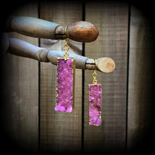 Load image into Gallery viewer, Druzy earrings, Quartz earrings, Gemstone, Crystal Dangle earrings, Boho earrings, Organic earrings, Earrings for pierced ears, Pink earring