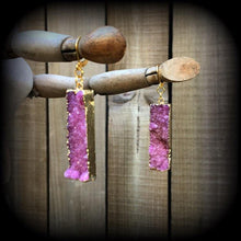 Load image into Gallery viewer, Druzy earrings, Quartz earrings, Gemstone, Crystal Dangle earrings, Boho earrings, Organic earrings, Earrings for pierced ears, Pink earring