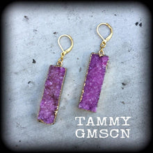 Load image into Gallery viewer, Druzy earrings, Quartz earrings, Gemstone, Crystal Dangle earrings, Boho earrings, Organic earrings, Earrings for pierced ears, Pink earring