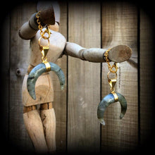 Load image into Gallery viewer, Labradorite ear hangers Gemstone ear weights Tunnel dangles Crystal Quartz Crescent moon Plug dangles Hanging gauges Gauged earrings 0g 2g