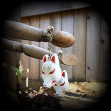 Load image into Gallery viewer, 0 gauge tunnel earrings Kitsune ear hangers 8mm ear weights Inari Fox Plug dangles 6mm tunnel dangles Hanging gauges 3mm gauged earrings 8g