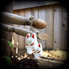 Load image into Gallery viewer, 0 gauge tunnel earrings Kitsune ear hangers 8mm ear weights Inari Fox Plug dangles 6mm tunnel dangles Hanging gauges 3mm gauged earrings 8g