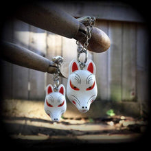 Load image into Gallery viewer, 0 gauge tunnel earrings Kitsune ear hangers 8mm ear weights Inari Fox Plug dangles 6mm tunnel dangles Hanging gauges 3mm gauged earrings 8g