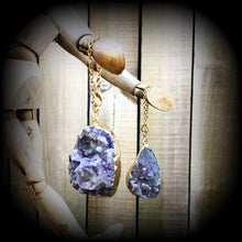 Load image into Gallery viewer, Druzy earrings 0 gauge ear hangers Crystal earrings Gemstone earrings Quartz earrings Plug earrings Tunnel dangles Hanging gauges 8mm 10mm
