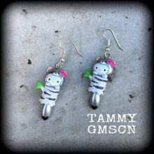 Load image into Gallery viewer, Hello Kitty Earrings Happy Cat Japanese My melody Plug earrings Kawaii Kitsch earrings Tunnel earrings Gauges Ear hangers Pierced ears 14g