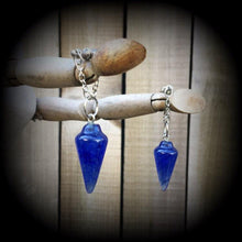 Load image into Gallery viewer, Blue cherry Quartz Earrings Blue Earrings Gemstone Goddess Boho Wicca Pendulum earrings Crystal earrings Pierced Ears Tunnel dangles 2g 4g