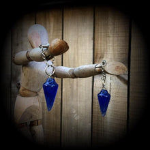 Load image into Gallery viewer, Blue cherry Quartz Earrings Blue Earrings Gemstone Goddess Boho Wicca Pendulum earrings Crystal earrings Pierced Ears Tunnel dangles 2g 4g