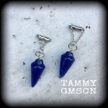 Load image into Gallery viewer, Blue cherry Quartz Earrings Blue Earrings Gemstone Goddess Boho Wicca Pendulum earrings Crystal earrings Pierced Ears Tunnel dangles 2g 4g
