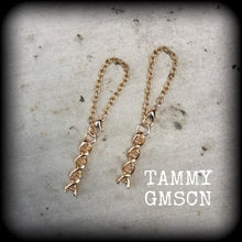 Load image into Gallery viewer, 6 gauge ear hangers DNA strand Tunnel dangles Plug earrings Gauged earrings Helix earrings Earrings for stretched lobes Tunnels Gauges 2g 0g