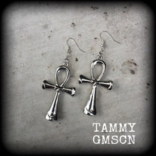 Load image into Gallery viewer, Ankh earrings Egyptian earrings Ankh jewelry Egyptian jewelry Plug earrings Tunnel earrings Nefertiti earrings Pharoah earrings Gauges 8g 6g