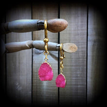 Load image into Gallery viewer, Pink Druzy Tunnel dangles  Gemstone ear hangers Quartz Plug dangles Hanging gauges Plug gauges Gauged earrings Ear weights 00g 0g 2g 4g