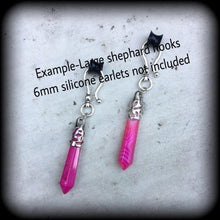 Load image into Gallery viewer, Pink agate earrings Gemstone earrings Stone Earrings Pendulum earrings Dangle earrings Pierced ears Tunnel earrings Plug earrings Gauges 0g