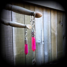 Load image into Gallery viewer, Gemstone ear weights 2 gauge ear hangers Pink agate tunnel dangles Stone 4 gauge Plug dangles Gauged earrings Hanging gauges Gauges 00g 0g