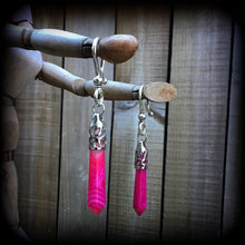 Load image into Gallery viewer, Gemstone ear weights 2 gauge ear hangers Pink agate tunnel dangles Stone 4 gauge Plug dangles Gauged earrings Hanging gauges Gauges 00g 0g