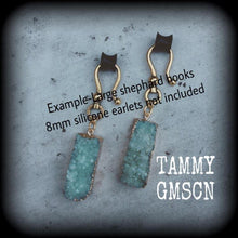 Load image into Gallery viewer, Druzy earrings Druzy jewelry Crystal earrings Dangle earrings Rectangle earrings Tunnel earrings Plug earrings Kidney hooks Gauges 2mm 3mm