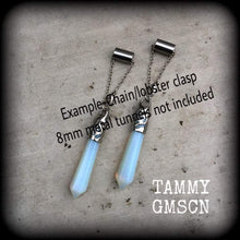 Load image into Gallery viewer, Opalite earrings, Gemstone earrings, Crystal Healing Moonstone earrings, Plug earrings, Tunnel earrings, Long earrings, White earrings, 14g