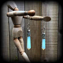 Load image into Gallery viewer, Opalite ear hangers, Gemstone ear weights, Moonstone, Plug dangles, Gauged earrings, Tunnel dangles, Hanging gauges, Plug dangles 00g 0g 2g