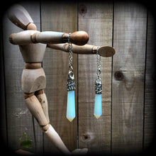 Load image into Gallery viewer, Opalite ear hangers, Gemstone ear weights, Moonstone, Plug dangles, Gauged earrings, Tunnel dangles, Hanging gauges, Plug dangles 00g 0g 2g