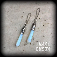 Load image into Gallery viewer, Opalite ear hangers, Gemstone ear weights, Moonstone, Plug dangles, Gauged earrings, Tunnel dangles, Hanging gauges, Plug dangles 00g 0g 2g